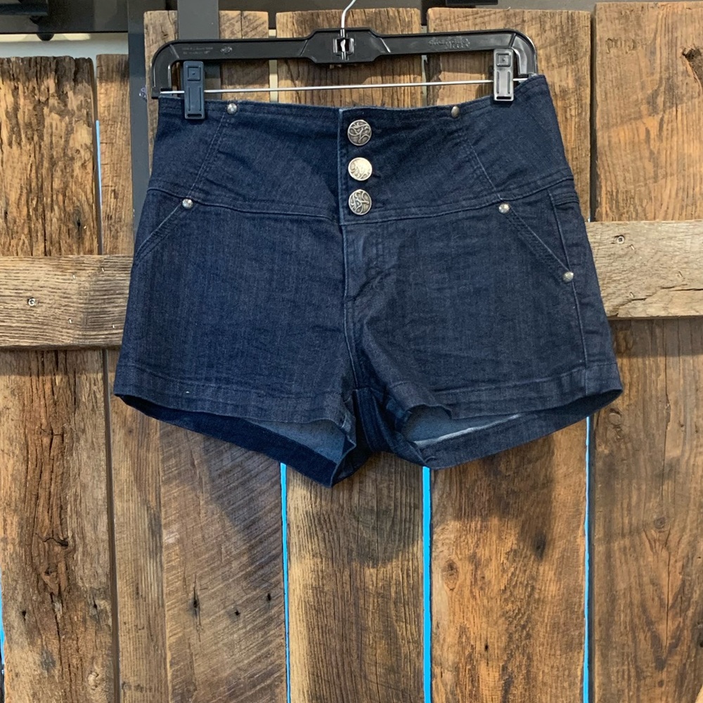 High waisted dark jean shorts
